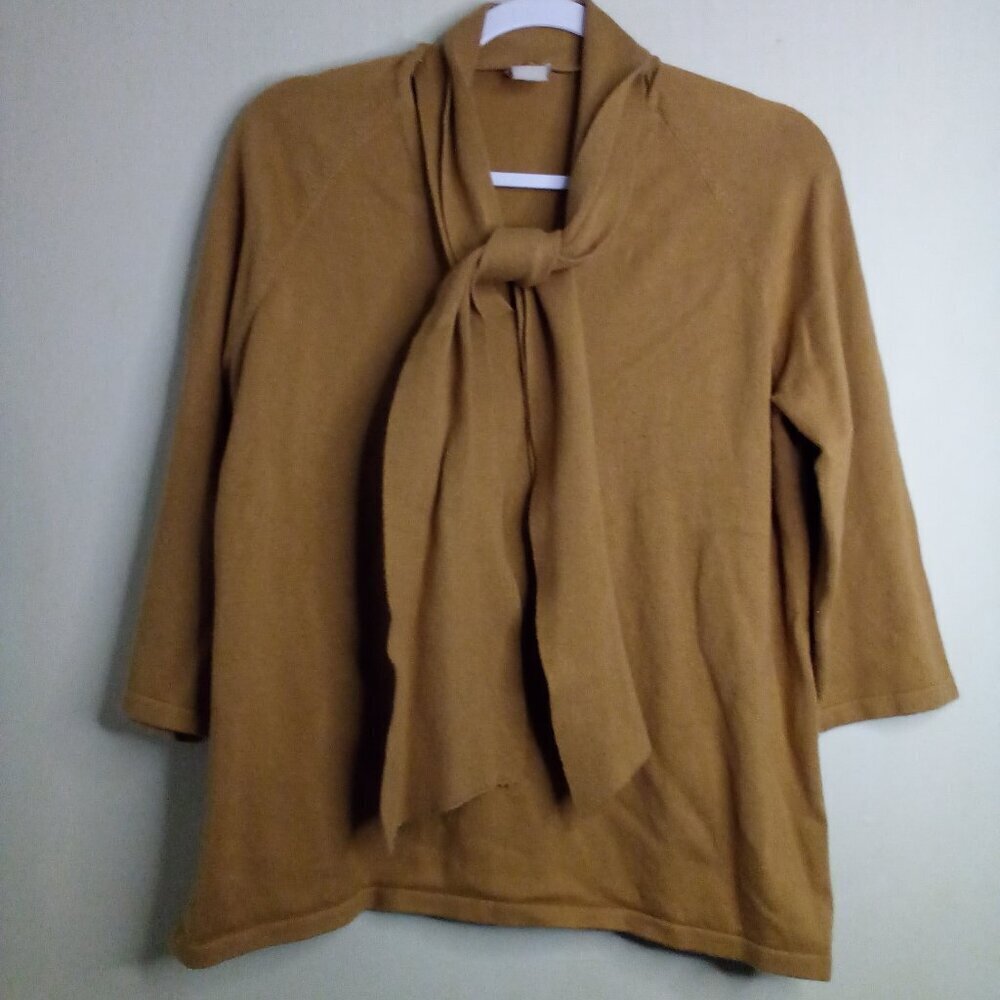 Chico's Sweater Women 1 M Half Sleeve Detachable Scarf V-Neck Brown